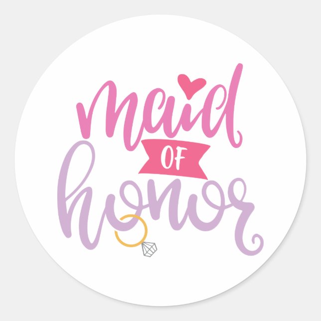 Great Wedding Design Maid Of Honour Classic Round Sticker (Front)
