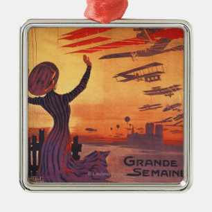 Great Week of Aviation - Woman Waving Poster Metal Ornament