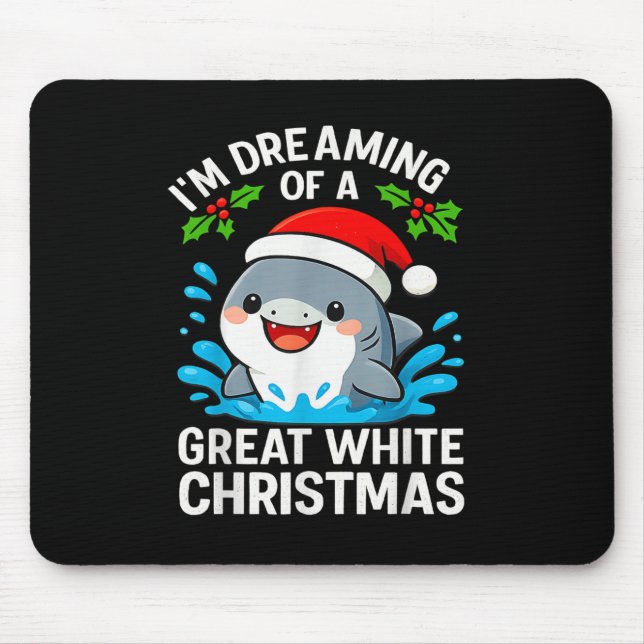 Great White Christmas Shark Funny Santa Holiday Pu Mouse Pad (Front)