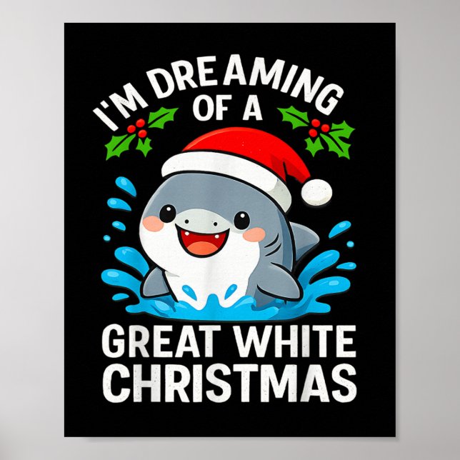 Great White Christmas Shark Funny Santa Holiday Pu Poster (Front)