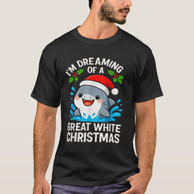 Great White Christmas Shark Funny Santa Holiday Pu T-Shirt (Front)