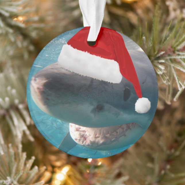 Great White Christmas Sharks with Santa Hat 2-in-1 Ornament (Tree)