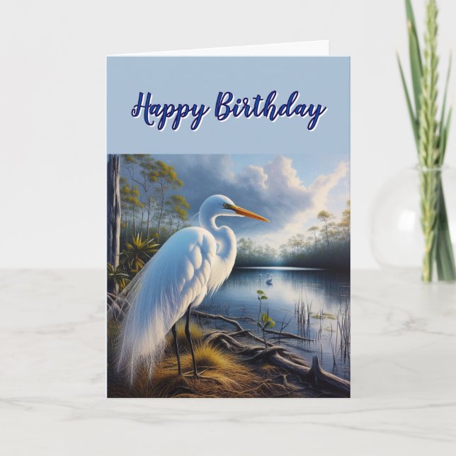 Great White  Egret Bird Birthday  Card (Front)