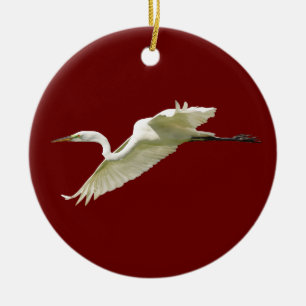 great white egret ceramic tree decoration