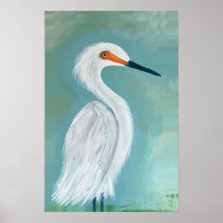 Great White Egret Fine Art Painting Poster