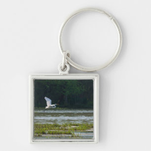Great White Egret Flying Key Ring