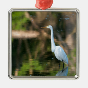 Great White Egret Metal Tree Decoration