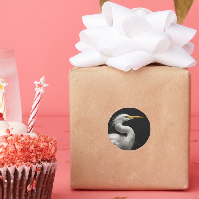 Great White Egret Portrait II Classic Round Sticker (Party)