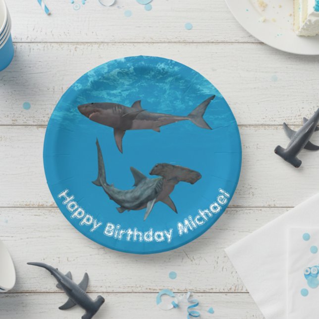 Great White Hammerhead Shark  Birthday Party Paper Plate (Creator Uploaded)