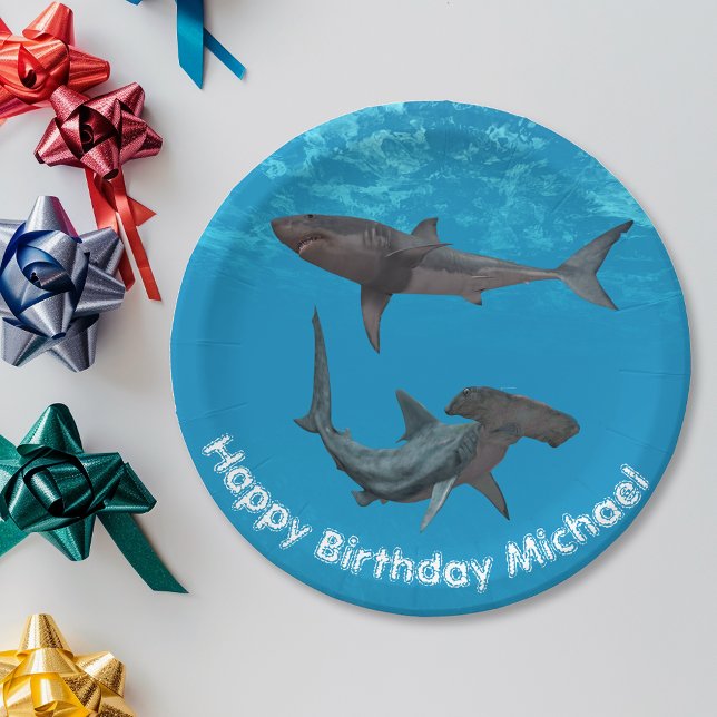 Great White Hammerhead Shark  Birthday Party Paper Plate (Creator Uploaded)