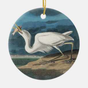 Great White Heron Audubon Bird Wildlife Painting Ceramic Ornament