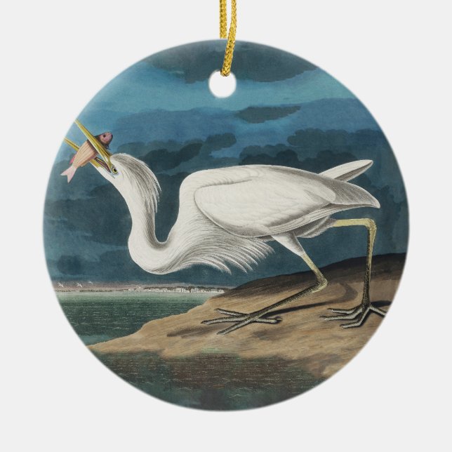 Great White Heron Audubon Bird Wildlife Painting Ceramic Ornament (Front)