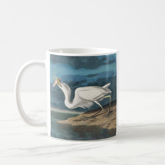 Great White Heron Audubon Bird Wildlife Painting Coffee Mug (Left)