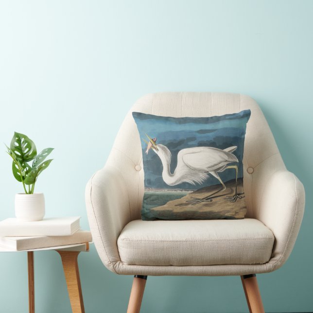 Great White Heron Audubon Bird Wildlife Painting Cushion (Chair)