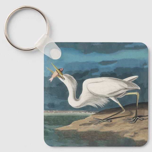 Great White Heron Audubon Bird Wildlife Painting Key Ring (Front)
