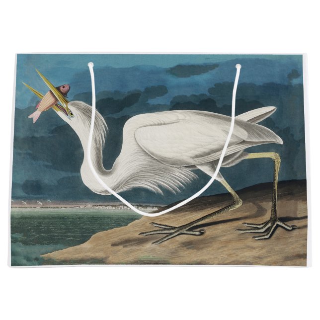 Great White Heron Audubon Bird Wildlife Painting Large Gift Bag (Front)
