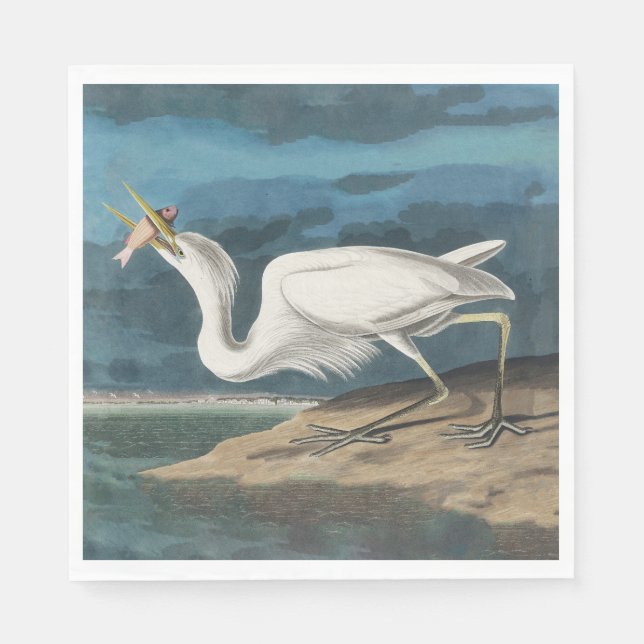 Great White Heron Audubon Bird Wildlife Painting Napkin (Front)