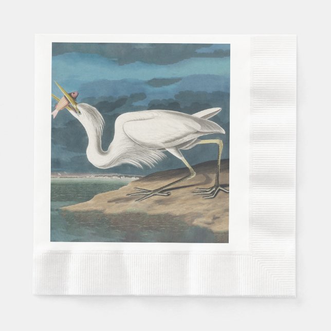 Great White Heron Audubon Bird Wildlife Painting Napkin (Front)