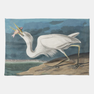 Great White Heron Audubon Bird Wildlife Painting Tea Towel