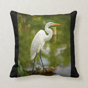 Great White Heron on a Log Photograph Cushion