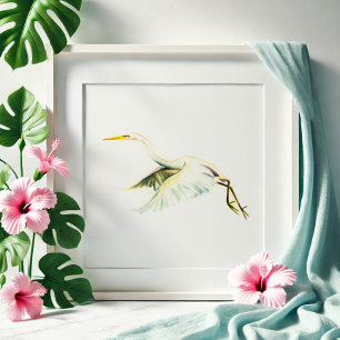 Great White Heron Tropical Art Poster