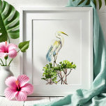 Great White Heron Tropical Beach Art Poster<br><div class="desc">Bring the peaceful charm of the coast into your home with this Great White Heron watercolor painting, part of my Florida watercolors collection. This hand-painted piece captures the grace of the bird amid lush mangroves, making it a perfect blend of tropical and coastal style. Ideal as wall art for the...</div>
