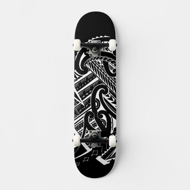 great white on black tribal samoan tattoo designs skateboard (Front)