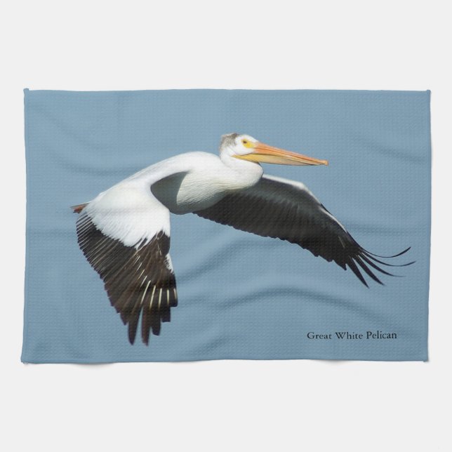 Great White Pelican kitchen towel (Horizontal)
