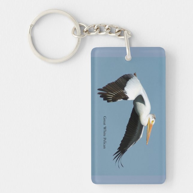 Great White Pelican rectangle key chain (Front)