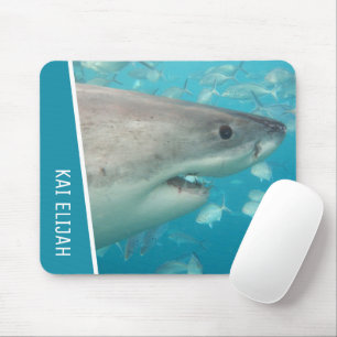 Great White Shark and Fish Ocean Theme Mouse Pad