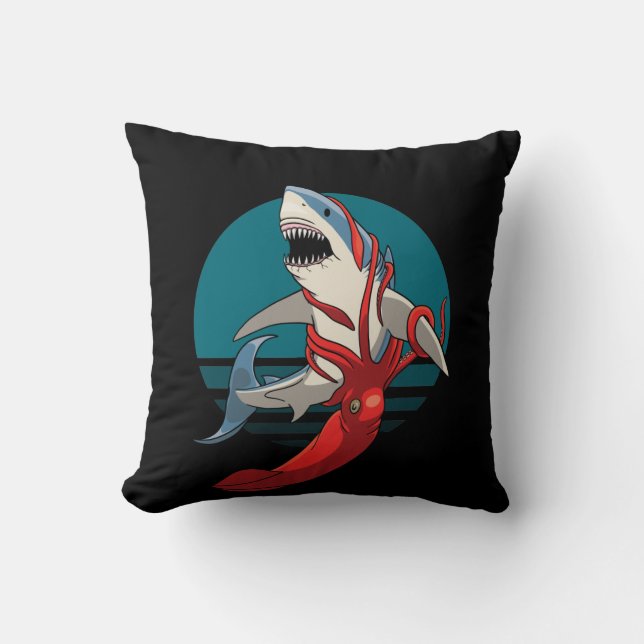 Great White Shark and Giant Squid Cushion (Front)