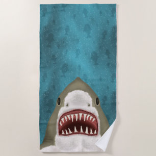 Great White Shark Attack Funny Fish Head Ocean Sea Beach Towel