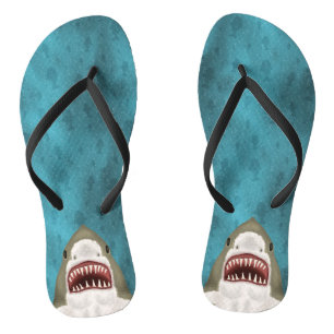 Great White Shark Attack Funny Fish Head Ocean Sea Thongs