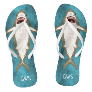 Great White Shark Attack Funny Ocean Monogrammed Thongs