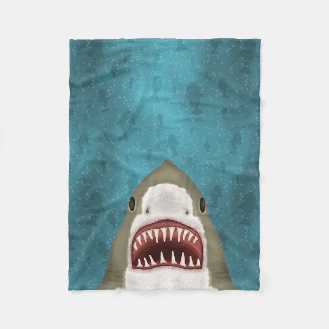 Great White Shark Attack Ocean Fish Fleece Blanket (Front)