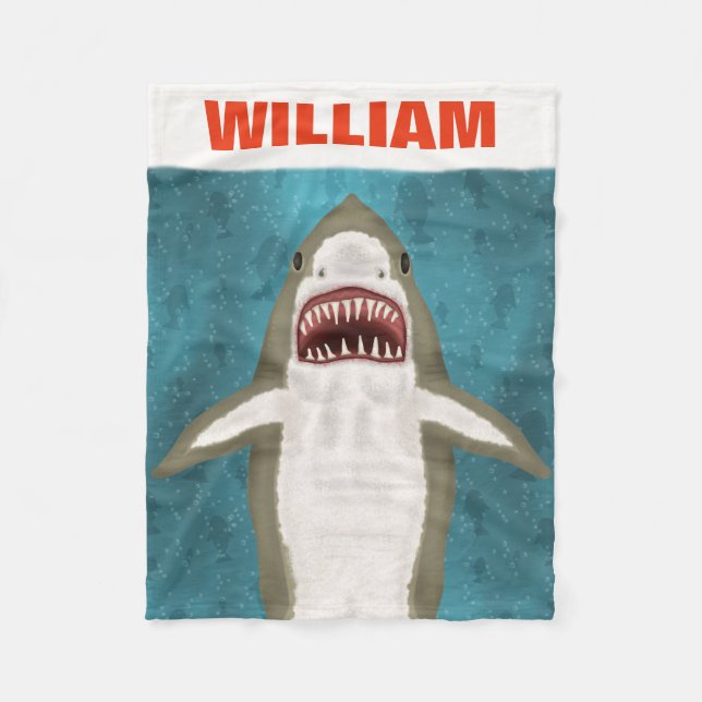 Great White Shark Attack Personalised Ocean Funny Fleece Blanket (Front)