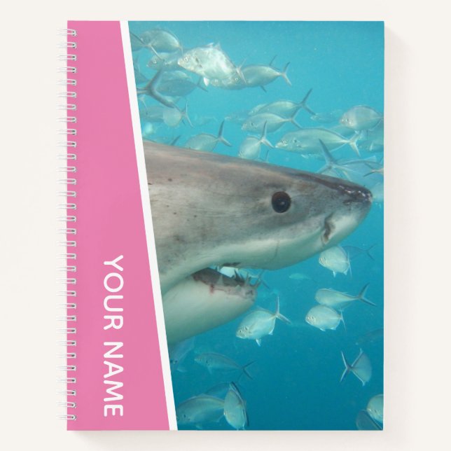 Great White Shark Australia Ocean Theme, Pink Girl Notebook (Front)