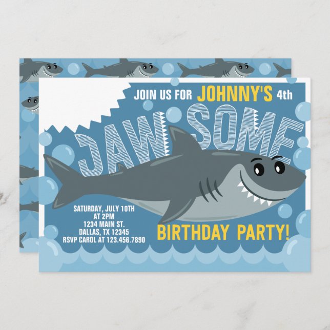 Great White Shark Birthday Party Invitation Invite (Front/Back)