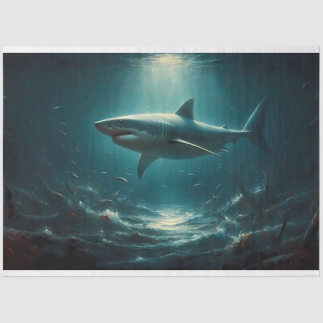 Great White Shark Bottom of the Ocean Decoupage Tissue Paper (Front)