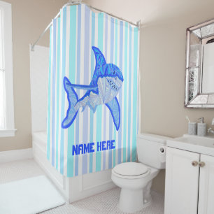 Great White Shark Colourful Sea Stripes Shower Curtain