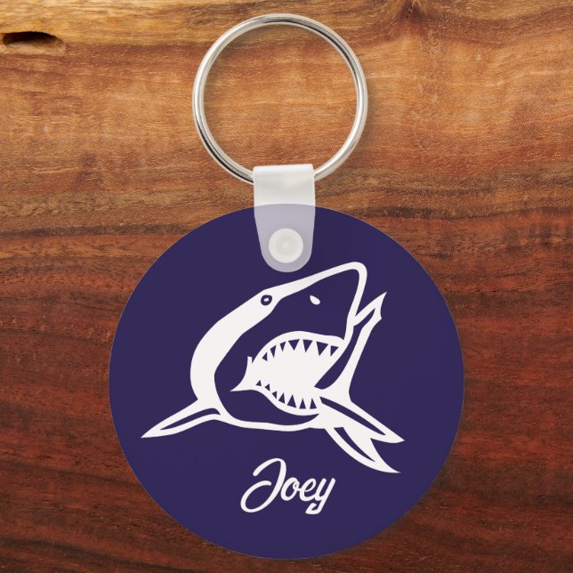 Great white shark drawing personalised key ring (Front)