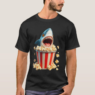 Great White Shark Eating Popcorn Funny Shark And M T-Shirt