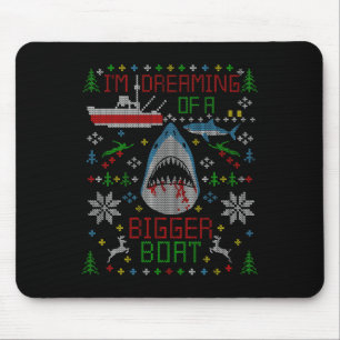 Great White Shark Fishing Ugly Christmas Sweater P Mouse Pad