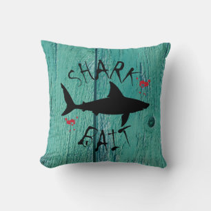 Great White Shark Fun Blue Wood Effect Cushion