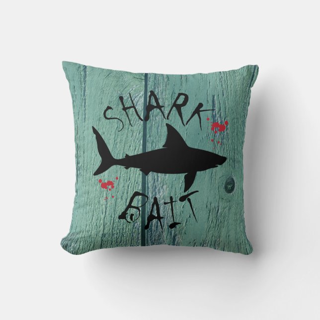 Great White Shark Fun Blue Wood Effect Cushion (Front)