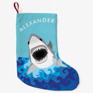 Great White Shark Funny Cartoon Custom Name Small Christmas Stocking