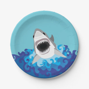 Great White Shark Funny Cartoon Paper Plate