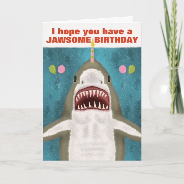 Great White Shark Funny Jawsome Birthday Pun Humou Card (Front)