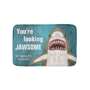 Great White Shark Funny Jawsome Pun Personalised Bath Mat