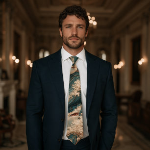 Great White Shark Gold Wave Navy Tie